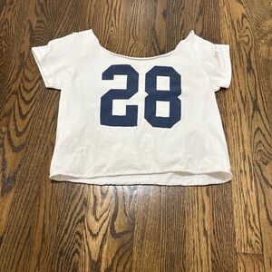 Brandy Melville White Crop Top with Navy Print